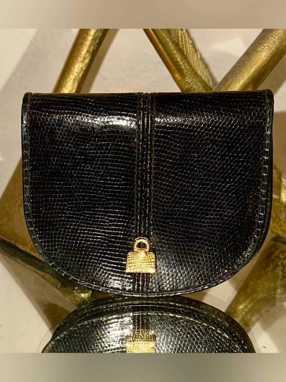 Vintage new Judith Leiber black exotic lizard small wallet